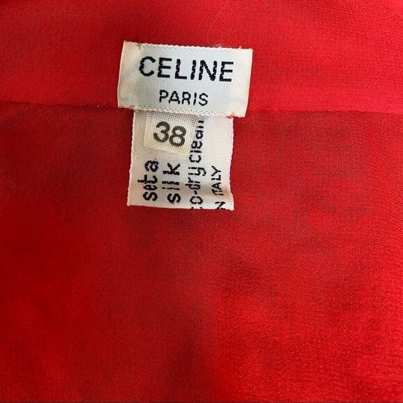 Celine Paris Vintage Red Silk sequins stripes detail Button Blouse S - Picture 10 of 12